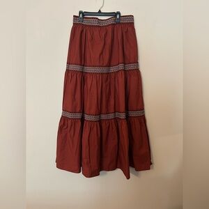 A Loves A Tiered Embroidered Maxi Skirt Size Large Cinnamon NWT